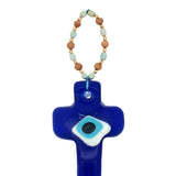 Croix murale avec oeil en pâte de verre souffé bleu