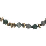 Collier doré perles grises, couronnes dorées et noeuds gris 42 cm