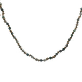 Collier doré perles grises, couronnes dorées et noeuds gris 42 cm