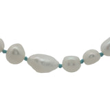 Collier doré perles de culture de différentes tailles avec noeuds turquoise 42 cm