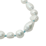 Collier doré perles de culture de différentes tailles avec noeuds turquoise 42 cm