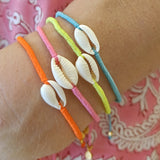 Colorful cord and natural cowrie bracelet