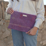 Large purple kantha pouch