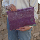 Large purple kantha pouch