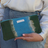 Blue &amp; green kantha pouch