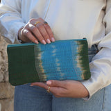 Blue &amp; green kantha pouch