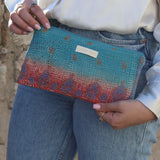 Blue &amp; pink kantha pouch