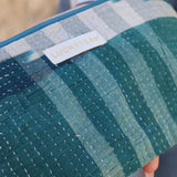 Green &amp; white kantha pouch