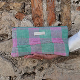 Pochette kantha rose & vert