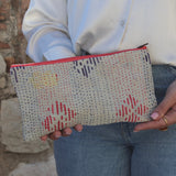 Beige &amp; red kantha pouch