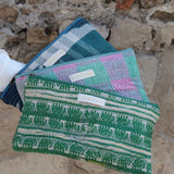 Pink &amp; green kantha pouch