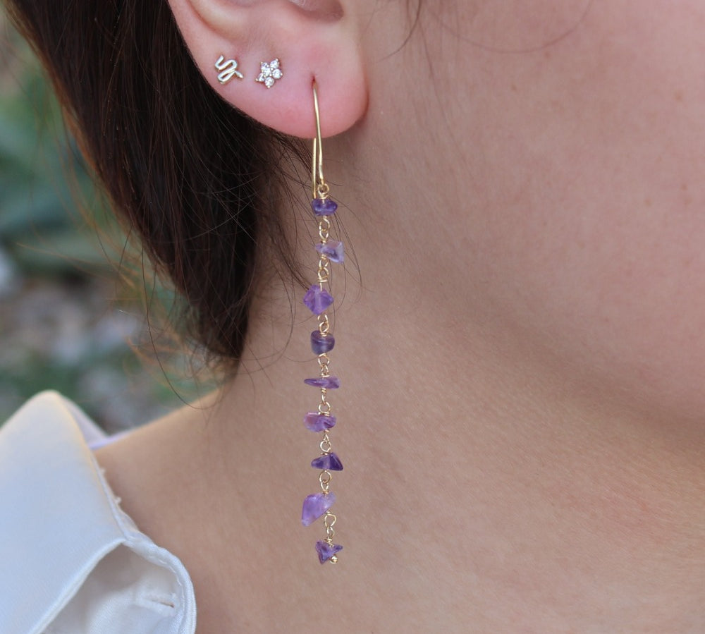 Golden earrings and raw stones