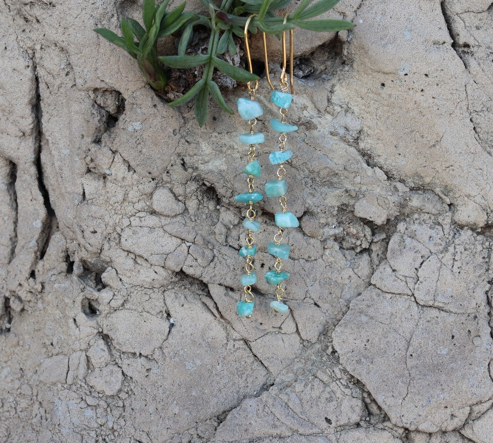 Golden earrings and raw stones