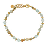 Bracelet multi agate vert d'eau et boules dorées