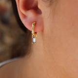 Mini gold hoop with zircons and baguette blue zircons