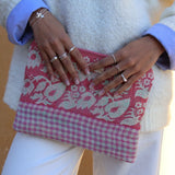 LARGE PINK AND BEIGE KANTHA POUCH