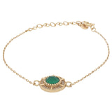 Bracelet doré médaille avec onyx verte et zircons