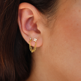 Ear jewelry with chains and zircons