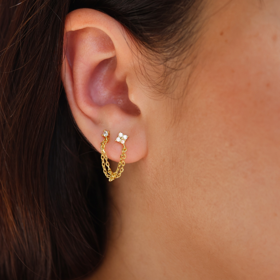 Bijou d'oreille chainettes et zircons