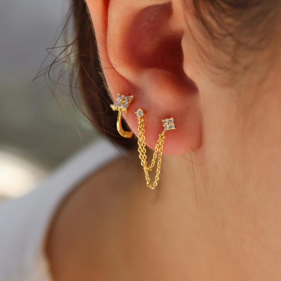 Bijou d'oreille chainettes et zircons