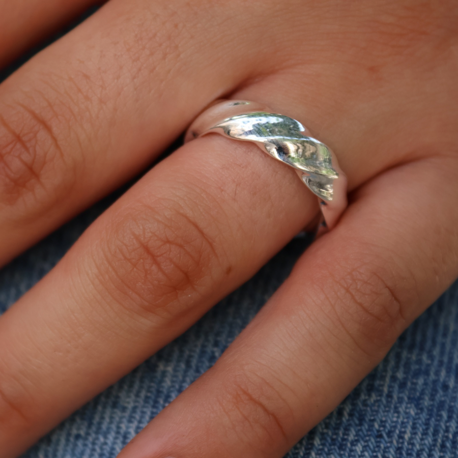 Bague argent 925 vagues torsadée