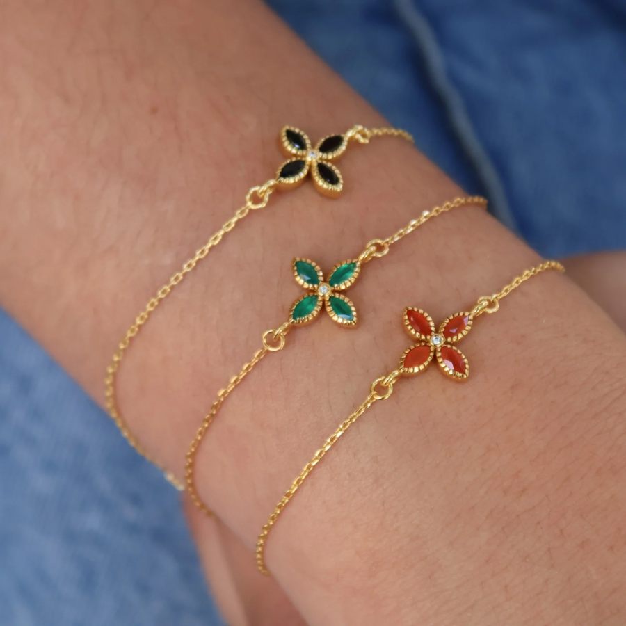 Bracelets doré fleur pierre et zircon