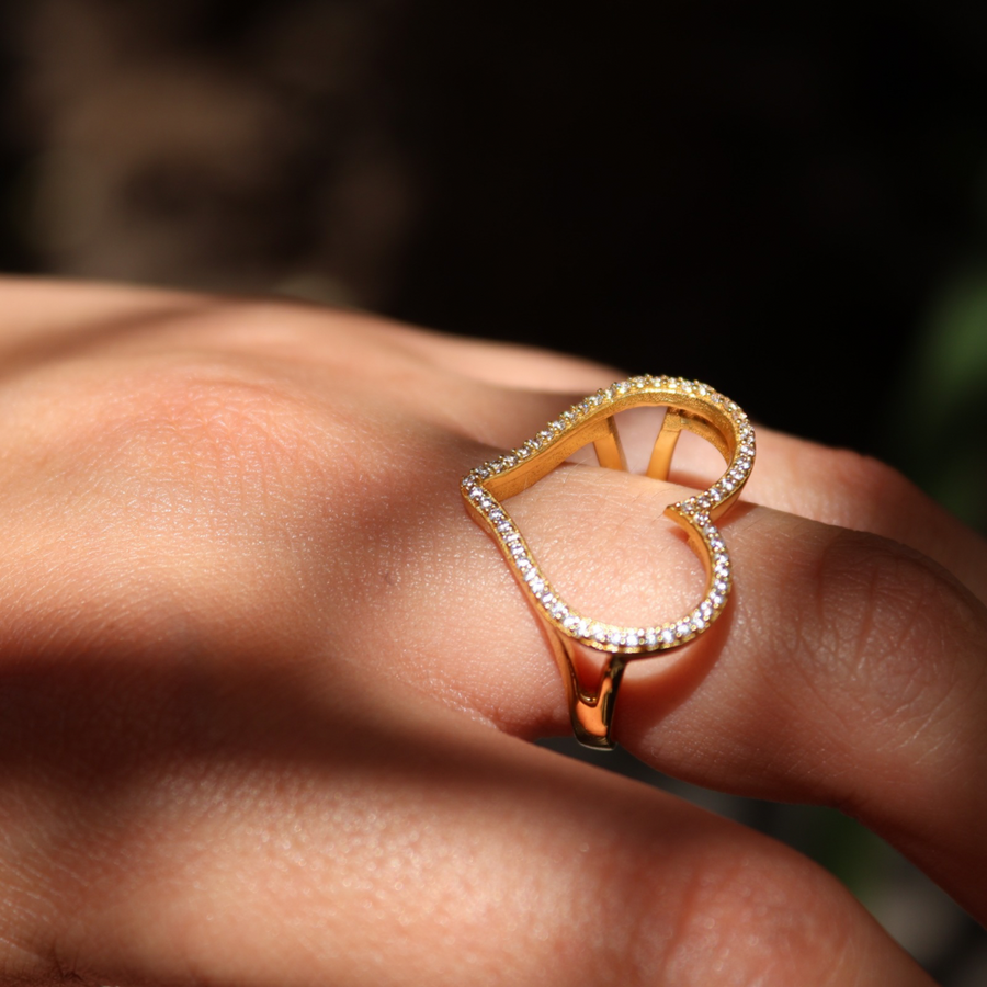 Bague dorée coeur zircons XXL