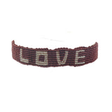 Bracelet brésiien doré fil tissé marron et crème "love"