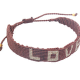 Bracelet brésiien doré fil tissé marron et crème "love"