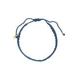 Bracelet brésilien doré fil tissé bleu marine et crème "love"