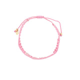Bracelet brésilien doré fil tissé rose et crème "love"