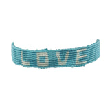 Bracelet brésilien doré fil tissé bleu et crème "love"