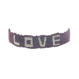Bracelet brésilien doré fil tissé marron foncé et crème "love"