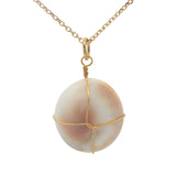 Large golden necklace with Saint Lucia's eye shell and golden thread