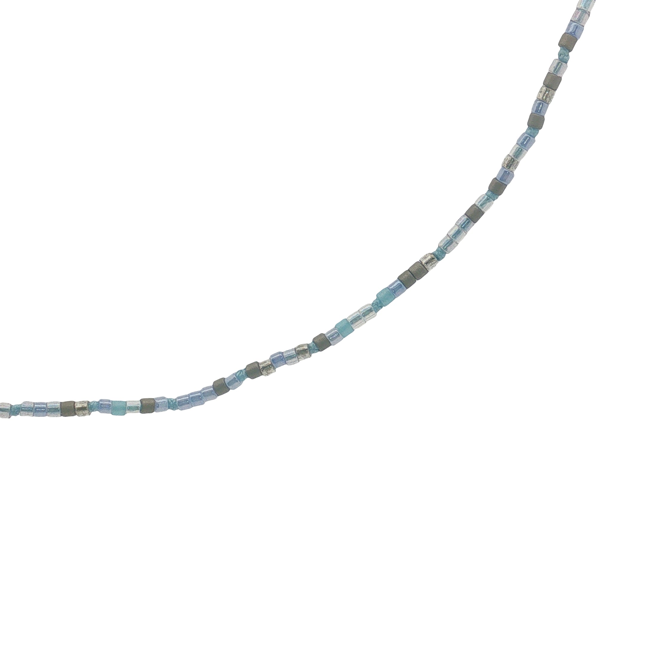 Collier doré perles Miyuki bleu ciel et grises 38 cm