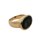 Bague chevalière dorée massive labradorite ovale