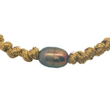 Bracelet cordon doré et perle de culture grise