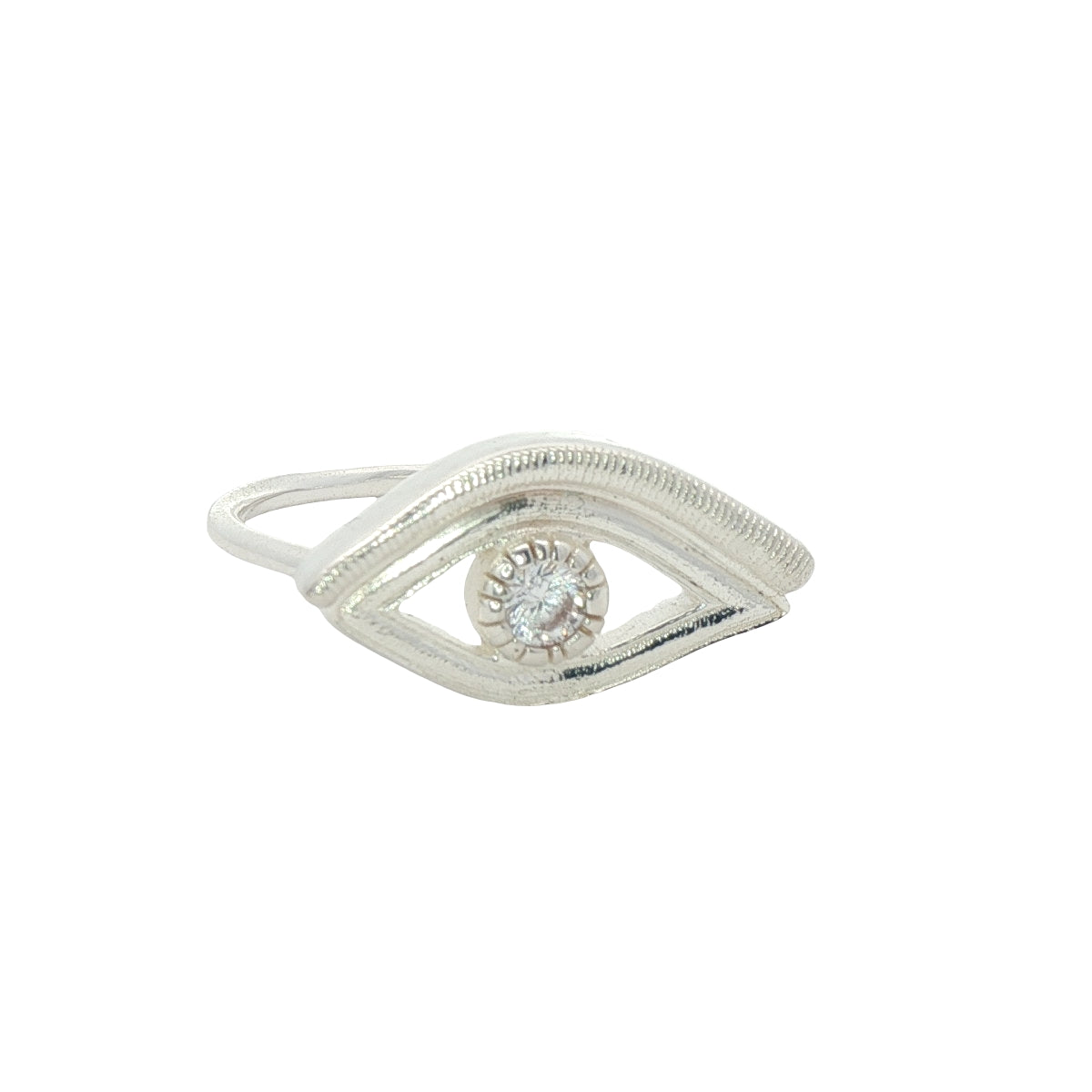 925 silver ring with textured eye and stone
