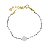 Bracelet doré petites pierres labradorite et trèfle en pierre de lune