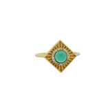 Bague dorée carrée pierre ronde et zircons