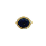Bague dorée pierre ovale facettée et zircons
