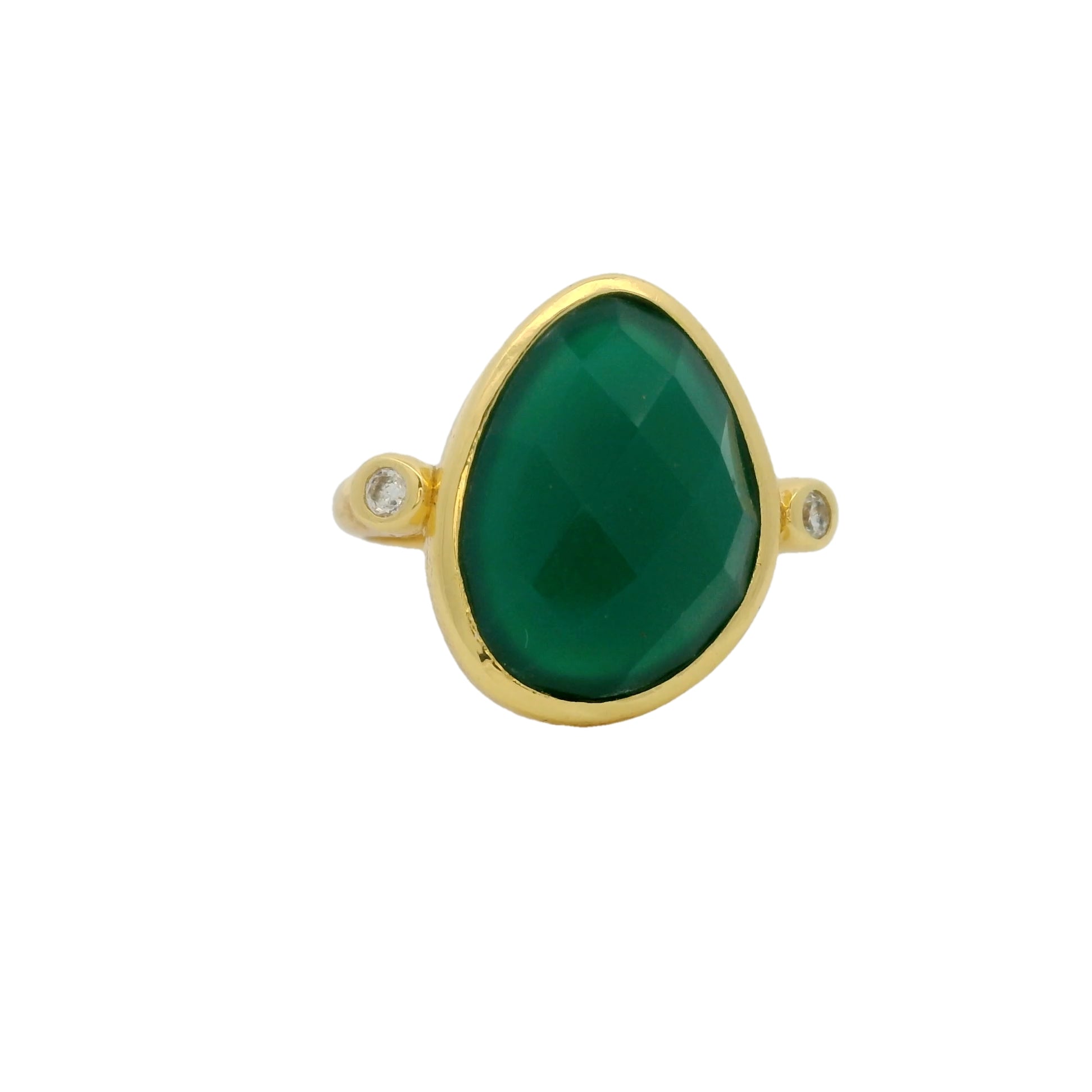 Gold ring with XXL faceted stone and zircons