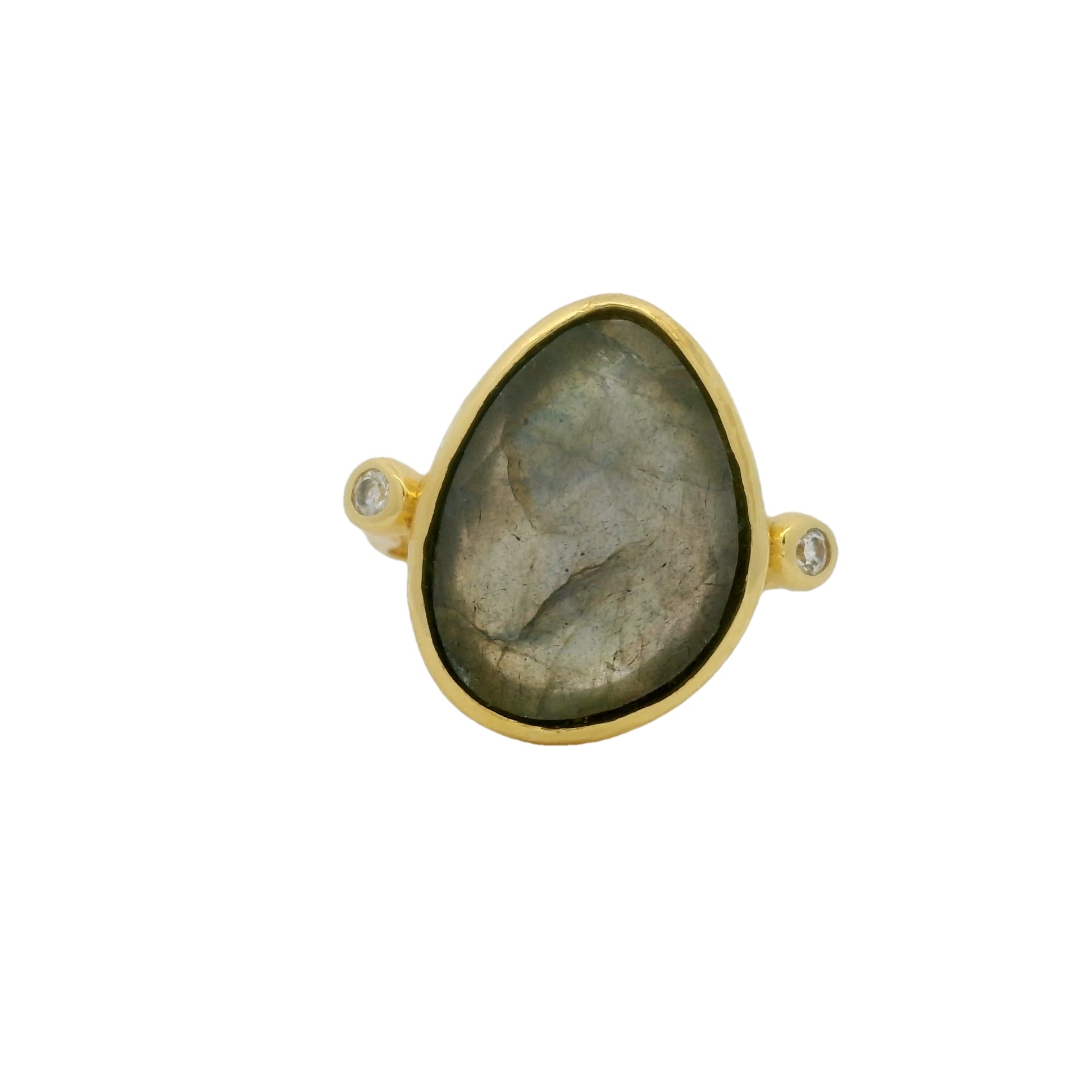 Gold ring with XXL faceted stone and zircons