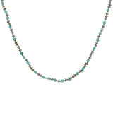 Collier doré perles turquoises et vert d'eau, couronnes dorées et noeuds turquoises 75 cm