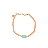 Bracelet doré disques vinyles oranges et amazonite