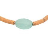 Bracelet doré disques vinyles oranges et amazonite