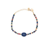 Bracelet doré disques vinyles colorés et lapis lazulis