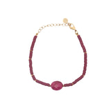 Bracelet doré disques vinyles bordeaux et rubis indien