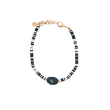 Bracelet doré disques vinyles colorés et onyx noire