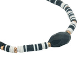 Bracelet doré disques vinyles colorés et onyx noire